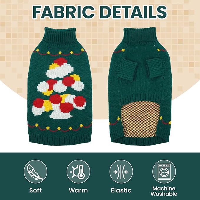 BRKURLEG Dog Sweaters, Christmas Dog Sweaters for Small Dogs Boy Girl, Warm Sweater for Cold Weather, Xmas, New Year, Pet Winter Knitted Sweatshirt Outfit for Cats, Chihuahua,Yorkie (Green, XS)