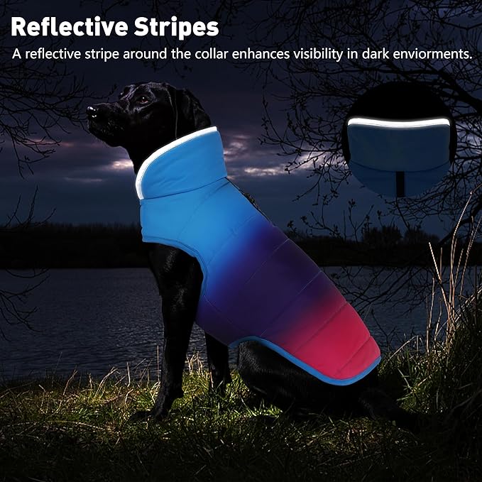 Dog Winter Coat, Waterproof Dog Jacket with Leash Hole, Reflective Adjustable Pet Snow Vest, Warm Fleece Sweater for Small Medium Large Dogs - Gradient Blue, 2XL