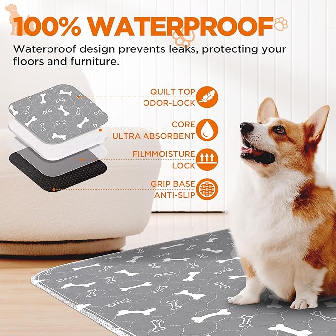Washable Pee Pads for Dogs, Large 2 Pack 36”x48” Dog Pee Pads Washable, Waterproof Puppy Pads Mat Reusable Fast Absorbent Dog Potty Training Pads, Whelping Pads for Playpen Crate