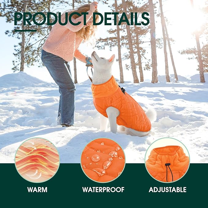 Kuoser Medium Dog Coat | All-Breed Thermal Wear with Windproof Layer | Reflective Tabs Enhance Visibility in Snow, Snap Buckles Simplify Dressing, Orange M