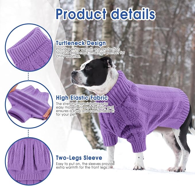 Queenmore XSmall Dog Sweater,Small Sweater for Dog,Soft Knitted Pet Sweater Christmas Clothing,Turtleneck Pullover Puppy Sweaters for Dogs Girls Boys,Cozy Pet Knitwear for Teacup,Chihuahua(Purple,XS)