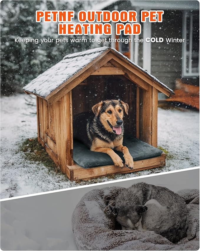 PETNF Outdoor Pet Heating Pad for Cats & Dogs, 100.4-107.6°F Auto Temp Control, Waterproof Fireproof, for Cat House/Dog Kennel/Carport, Fits Domestic & Stray Pets (Gray 15.7"X19.7")
