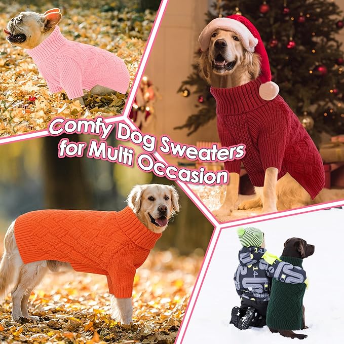 AOFITEE XL Dog Sweater, Dog Sweater Large Size Dogs, Large Dogs Sweaters for Female Male, Turtleneck Thick Warm Knitted Winter Fall Pet Sweatshirt Pullover, Solid Pet Christmas Sweaters (Pink, XL)