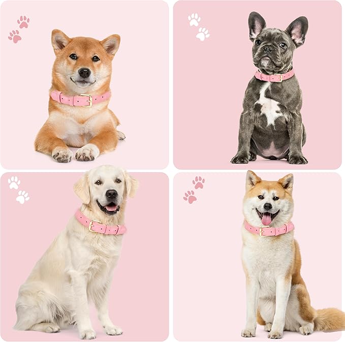 Leather Dog Collar for Small Medium Large Dogs, Soft Padded Dog Leather Collar with Heavy Duty Gold Buckle, Durable & Comfortable for Puppy Dogs Daily Walking (Pink, XS)