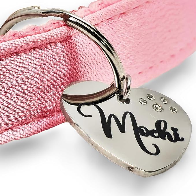 Custom Pet Tags Personalized for Cats & Dogs | Cat tag: Durable Stainless Steel. Custom Engraved Dog Tags for Collars, Harnesses & Leashes | Many Fonts & Design (Silver, Diamond Heart)