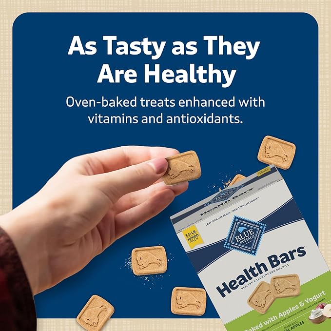 Blue Buffalo Mini Health Bars Crunchy Dog Biscuits, Oven-Baked With Natural Ingredients, Apples & Yogurt, 2-lb Box