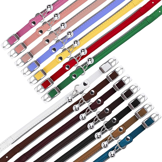 OOPSDOGGY Rolled Leather Cat Collar with Bell, Reflective Kitten Collars with Buckle Include Safety Elastic Strap - Adjustable Small Pet Collars for Boy Girl Cats (Burgundy)