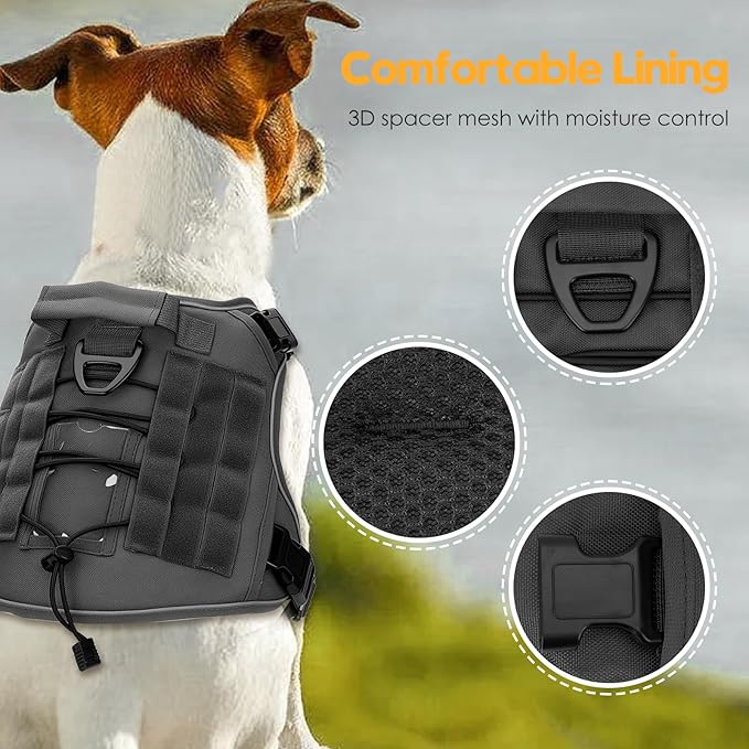 Heavy-Duty Tactical Dog Harness for Large Dogs, No Pull Adjustable Reflective Pet Vest with Molle System, K9 Military-Grade Control for Service Training, Outdoor & 10+ Breeds, Gray, Large