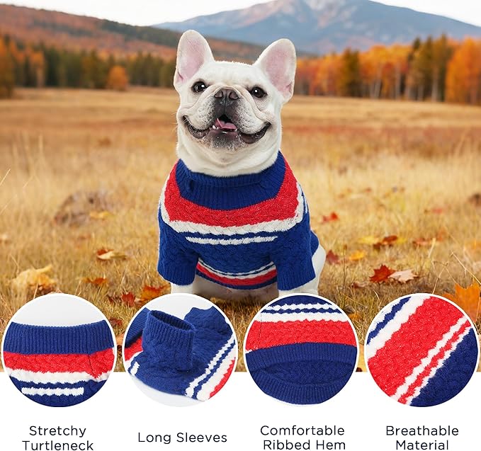 Dog Sweater for Small Medium Dogs & Cats, Classic Turtleneck Knitted Striped Pet Sweater, Warm Winter Soft Christmas Outfit for Boy & Girl Dogs, Medium