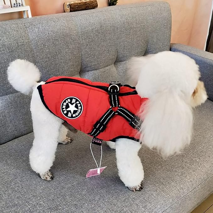 Aiboria Dog Jacket Dogs Vest Coat Windproof Warm Pet Fleece Dog Sweater Padded Vest with Chest Strap Harness Red S