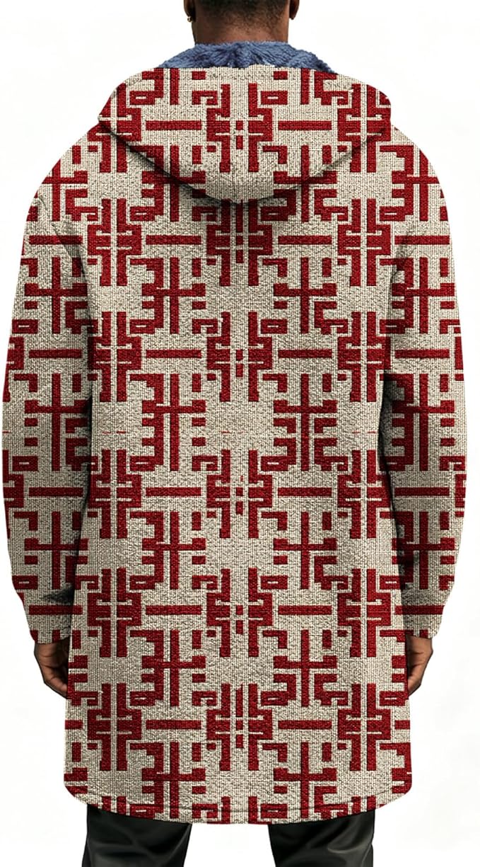 Mens Long Cardigan Hoodies Full Zip Fleece Lined Jackets Fashion Knitted Color Block Hooded Coat with Pockets