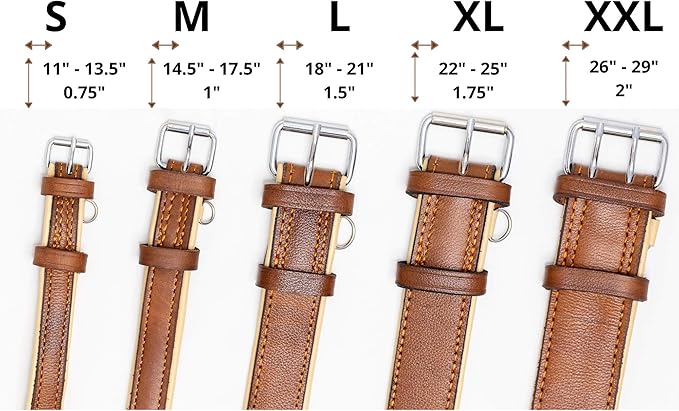 Riparo Adjustable Leather Dog Collar - Heavy Duty Wide Dog Collar for Small, Medium, Large and Extra Large Dogs with Dog Tag Holder (XXL: 2” Wide for 24”-29” Neck, Black/Orange Thread)