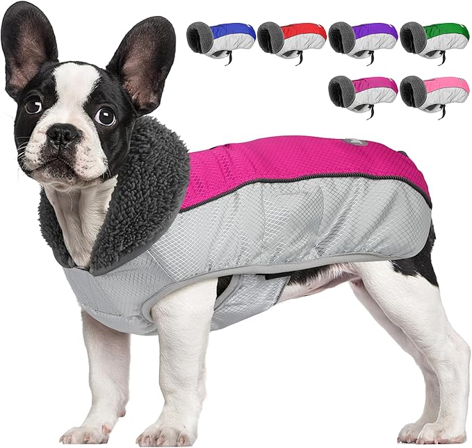 Dog Coat, Waterproof Ripstop Dog Winter Jacket with Leash Hole, Reflective Adjustable Warm Pet Fleece Snow Sweater for Small Medium Large Dogs - Rosy Red, M