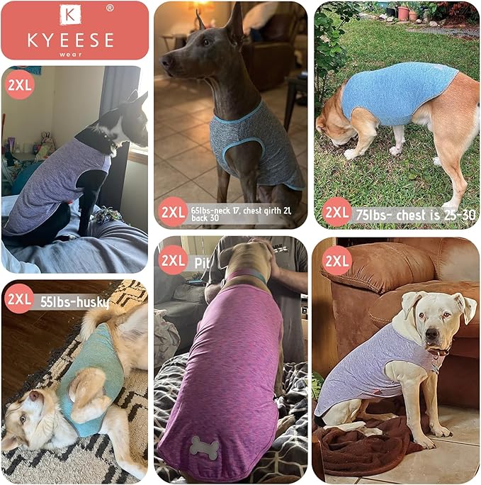 KYEESE 2 Pack Dog Shirts Quick Dry Soft Stretchy Sun Protection Pet T-Shirts with Reflective Label Tank Top Sleeveless Vest Dog Clothes for Small Medium Dogs, XX-Large, Grey+Blue