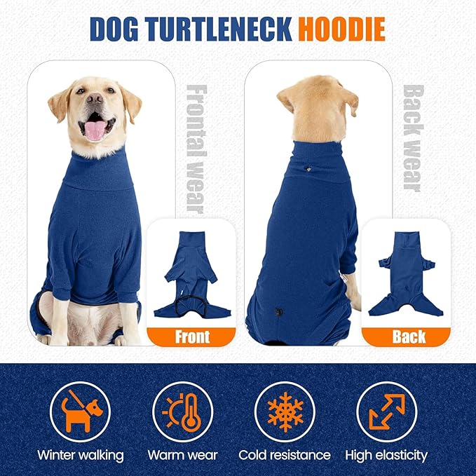 Dog Winter Coat,Full Body Pajamas Onesie Warm Dog Cold Weather Jacket,4-Legged Onesie Jumpsuit,High Collar Snowsuit Sweater for Walking, Hiking, Travel, Home Wear