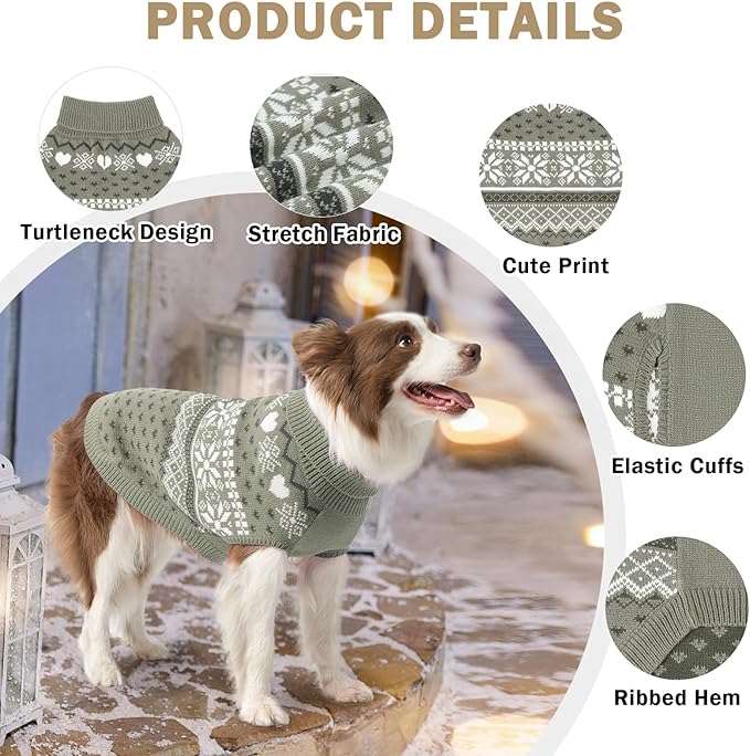 SCENEREAL Dog Sweaters for Large Medium Small Dogs, Soft, Warm Turtleneck Puppy Clothes Sweatshirt, Knitted Ugly Dog Christmas Outfits, Argyle Xmas Pet Cold Weather Coat for Girls Boys