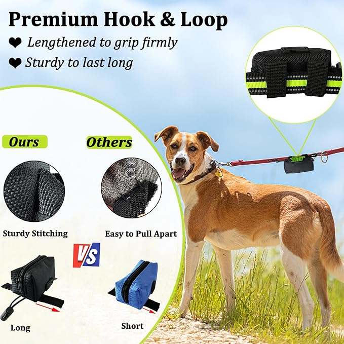 Dog Poop Bag Holder (2 Pack) Poop Bag Holder for Leash Attachment, Doggie Pet Waste Bag Dispenser, Puppy Potty Carrier Small Doggy Zipper Pouch with Carabiner Clip, Black