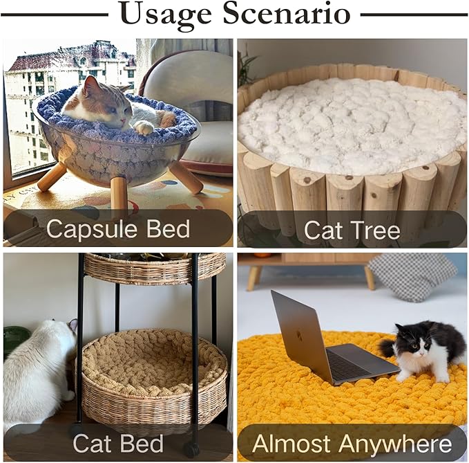 Cat Knitted Bed Mat, Extra-Soft Washable Warm Round Pads Cushions for Indoor Kittens, Cat Trees Towers, Perfect for Kneading and Sleeping (Yellow,XL)