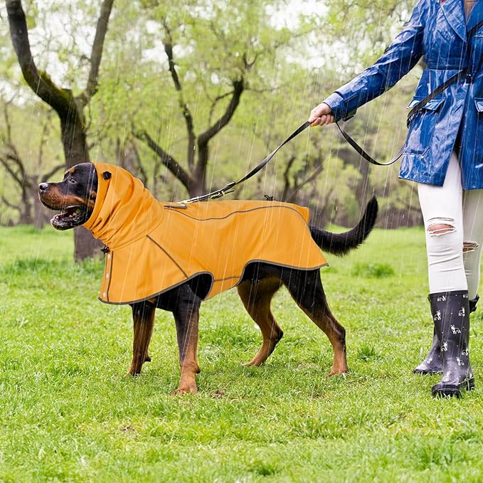 Reflective Dog Raincoat, Windproof & Waterproof Dog Rain Jacket, Adjustable Hooded Pet Poncho with Leash Hole for Small, Medium, Large Dogs(S-2XL) (Yellow, XX-Large)