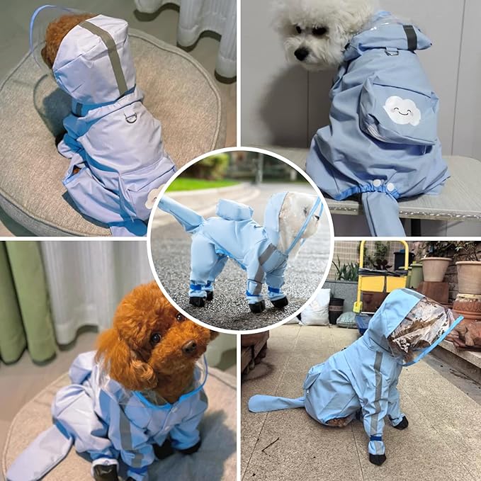 Small Dog Raincoat with Legs, Ideal for Teddy Bears, Waterproof Full Coverage with Mini Backpack, Reflective Hoodie and Detachable Tail (Yellow, Medium(Suggest Weight 5.5-8.8lb))