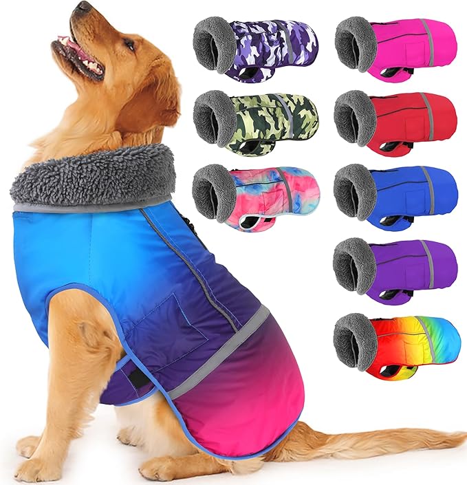 Dogcheer Warm Dog Coat, Waterproof Dog Winter Jacket Christmas Puppy Cold Weather Coats with Buckle, Reflective Adjustable Pet Snow Jacket for Small Medium Large Dogs - Gradient Blue-red, XL