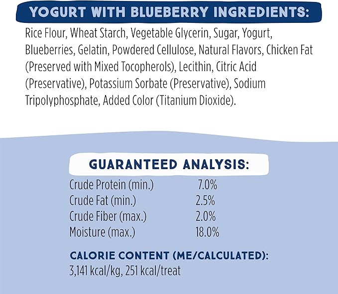Ultra Chewy Yogurt with Blueberry Double Treat Bones: Long-Lasting Dog Treats Made in USA for Large and Small Breeds, Highly Digestible (24 Count)