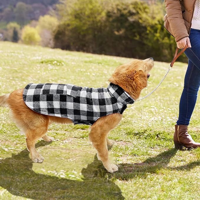 Malier Dog Winter Coat, Classic Plaid Fleece Dog Cold Weather Coats Dog Jacket with Pocket, Windprood Warm Dog Coat Vest Winter Pet Clothes Apparel for Small Medium Large Dogs (White, X-Small)