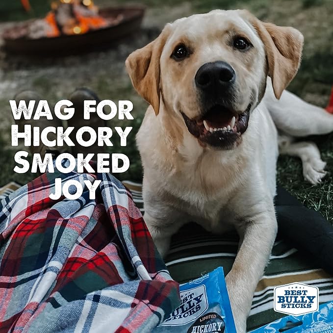 Best Bully Sticks Hickory Smoked Jumbo 6 Inch Bully Sticks - 12 Count (Pack of 1) - Natural, Grain and Odor-Free, Smoky Aroma, No Additives, Grass-Fed