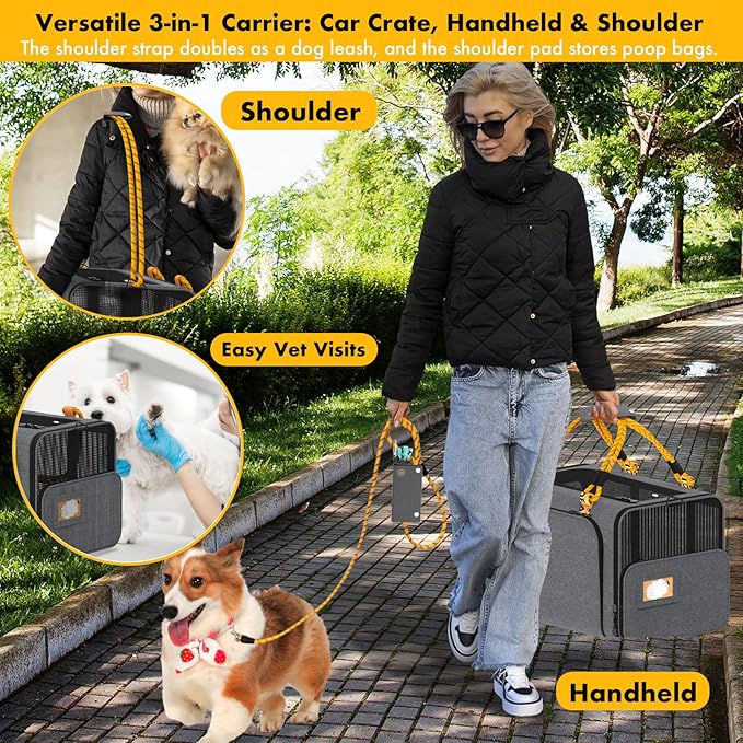 PAWZIDEA Large Pet Carrier Expandable, 24"×16"×16" Soft-Sided Cat Carrier for 2–4 Cats up 55lb, Portable & Collapsible Small Medium Dog Travel Crate for Car, XL Storage Pocket, ID Card, Shoulder Strap