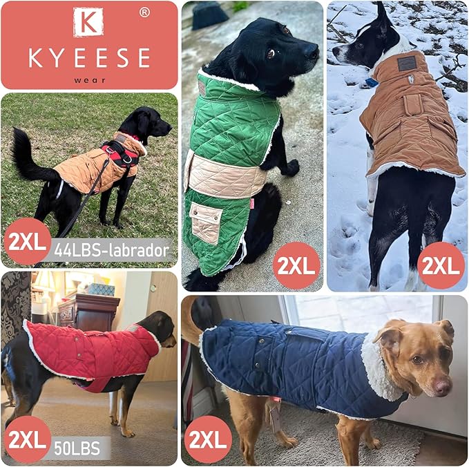 KYEESE Dog Coat Windproof Pet Sweater with Fleece Lined Thick Dog Coats for Medium Dogs Warm Pet Winter Puffer Coat with Leash Hole Waterproof Pets Clothes for Cold Weather Dogs Jacket with Pocket