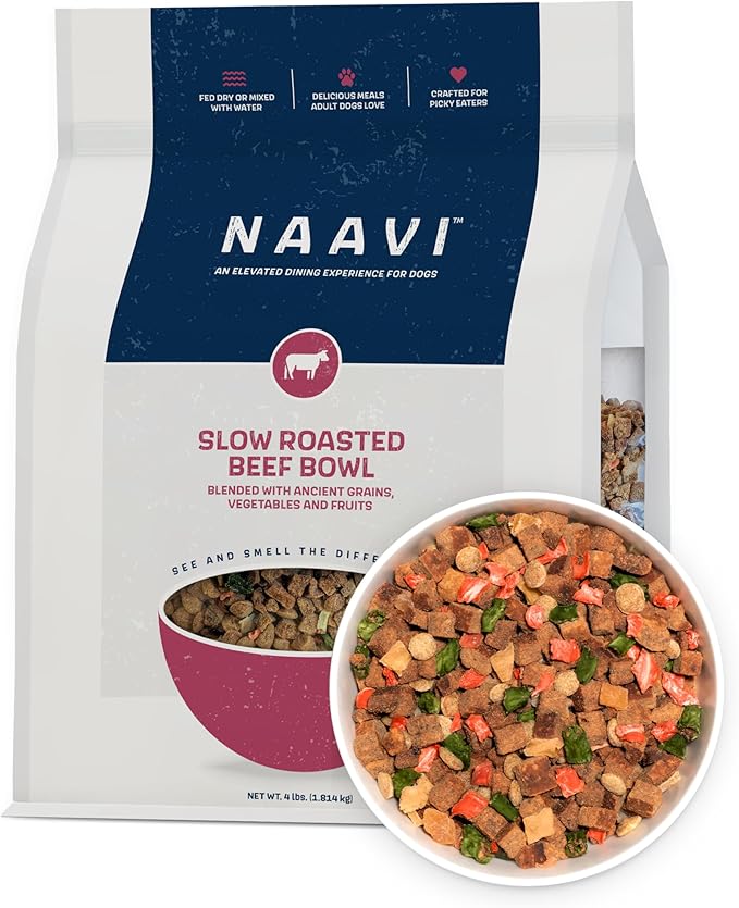 Natural Dog Food - Slow-Roasted Beef Bowl with Ancient Grains, Vegetables & Fruits - Ideal Wet/Dry Meal or Premium Dog Food Toppers for Picky Eaters (4 lbs)