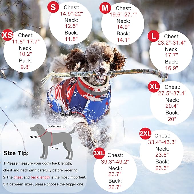 Dogcheer Dog Winter Coat, American Flag Dog Jacket with Harness, Adjustable Puppy Coat with Zipper, Waterproof Pet Fleece Jacket Snowsuit for Small Medium Large Dogs - US Flag M