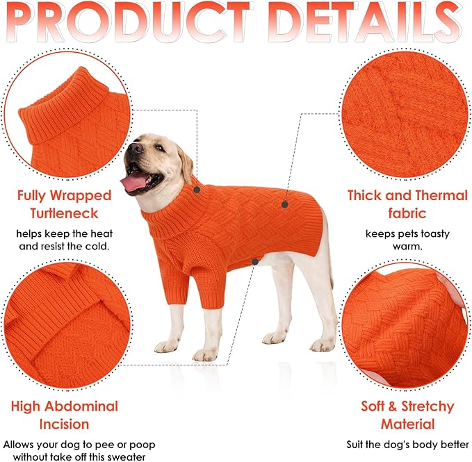 AOFITEE XXL Dog Sweater, Dog Sweaters for Large Dogs, Dogs Halloween Sweater, Turtleneck Large Pet Sweaters for Female Male, Solid Winter Sweatshirt for Golden Retriever, Labrador, Doberman, XXL
