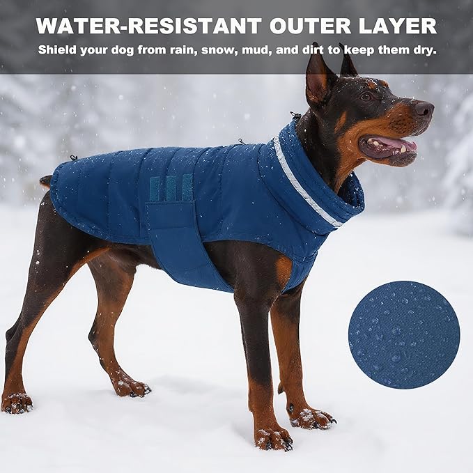 Dog Coat, Waterproof Winter Jacket, Warm Windproof Jacket, Reflective Adjustable Turtleneck Coats for Small Dogs with Hook & Loop - Blue - S