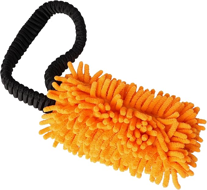 Dingo Shaggy tug Toy for Dog, nuby Noodle Plush, tug of war, Outdoor Play, Dog Training, Agility, Bungee Handle 9-18in, Orange