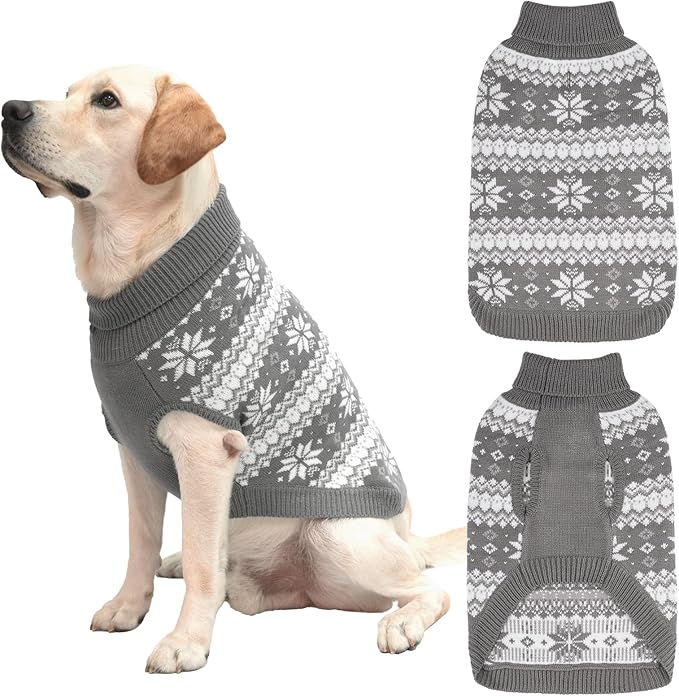 KOOLTAIL Cable Knit Dog Sweater Turtleneck, Cold Weather Pullover Classic Knitwear, Snowflake Pattern Thick Warm Winter Pet Clothes,Dog Christmas Sweater for Small Medium Large Dogs,Grey SM