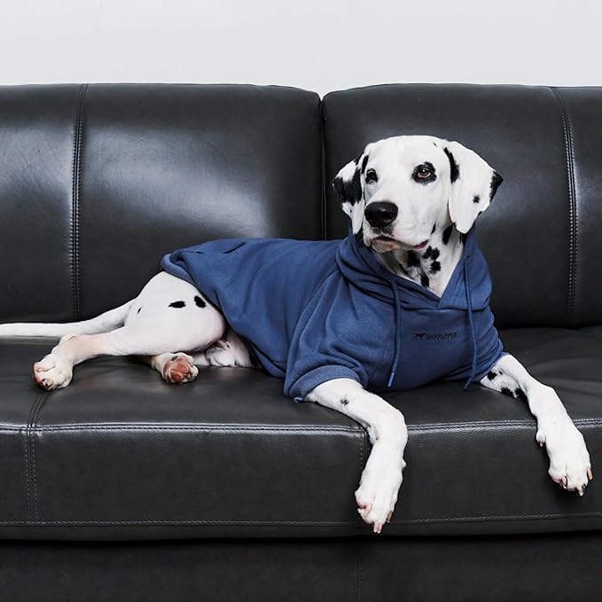 Tuff Pupper Dog Hoodie | Premium Quality 100% Organic Cotton | Ultra Soft Interior for Superior Comfort | Elastic Cuffs & Drawstring for Warmth | Stretch Fit Suitable for All Breeds (Blue, L)