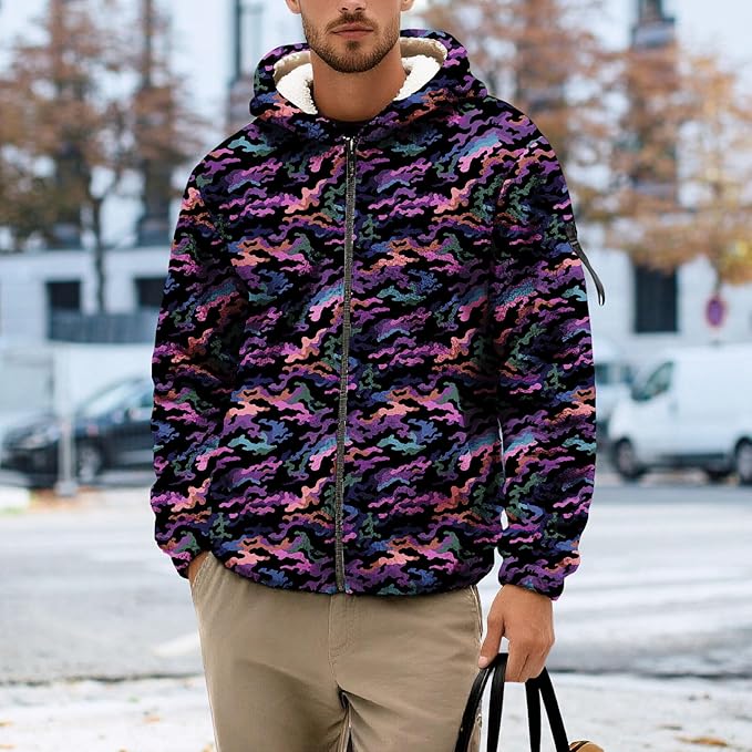Men's Camouflage Hunting Fleece Lined Hoodie Camo Jackets Zip Up Long Sleeve Casual Winter Coats Hood Outerwear