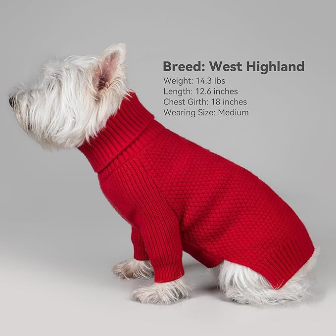 cyeollo Warm Small Dog Sweater, Knit Cold Weather Doggy Sweaters for Small Dogs Girl Pullover Winter Dog Clothes with Turtleneck for Indoor & Outdoor Wear, Red M
