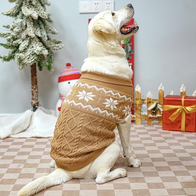 Warm Winter Pink Dog Sweater - Cold Weather Pet Clothes for Small Medium Large Dogs Indoor Outdoor, Soft Classic Knit Puppy Apparel Coat, Khaki, ML