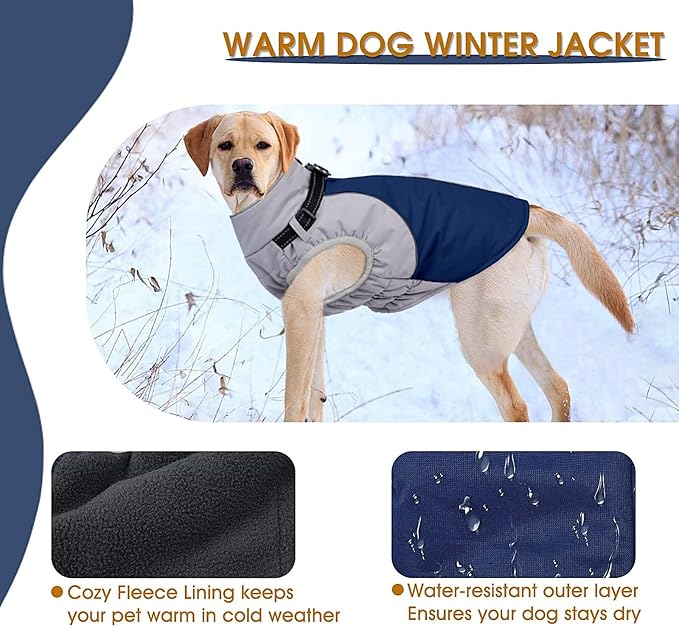 Reflective Dog Coat with Harness Built in,XL Soft Warm Dog Jacket for Cold Weather,Windproof Snowproof Pet Vest for Outdoor Walking Hiking,Adjustable Collar Easy On/Off,Blue,XL