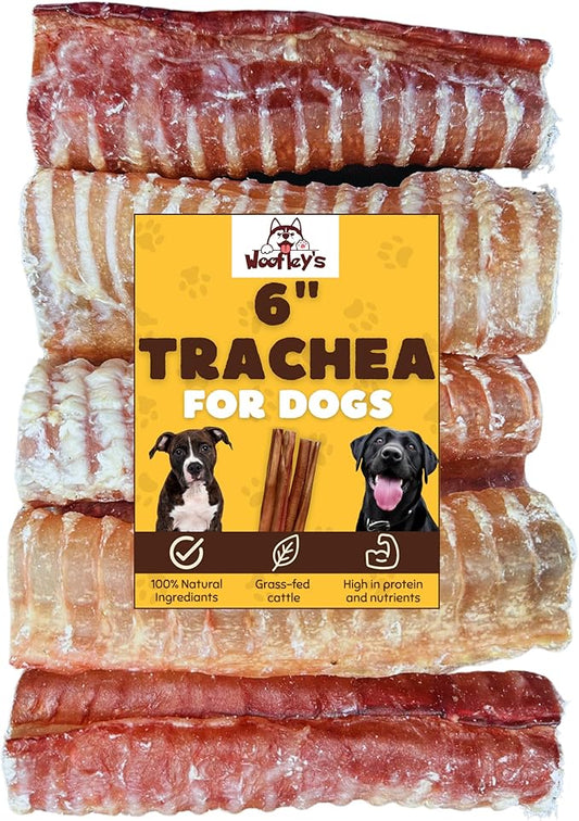 Woofley's Beef Trachea - (6 Inch 10 Pack) - Trachea Treats for Dogs - Natural Source of Glucosamine and Chondrotin for Joint Health - 100% Natural Beef Windpipe for Dogs