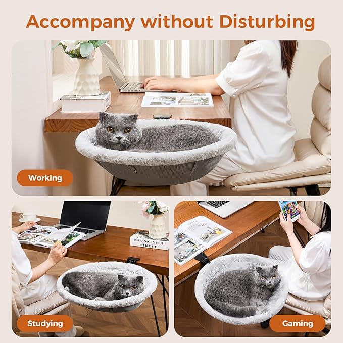 Cat Desk Bed for Remote Workers, Gamers, and Office Staff - 90° Foldable, Quality Sturdy Desk cat Bed for Indoor Cats, Comfortable Cat Bed for Desk use, Supports up to 40lbs
