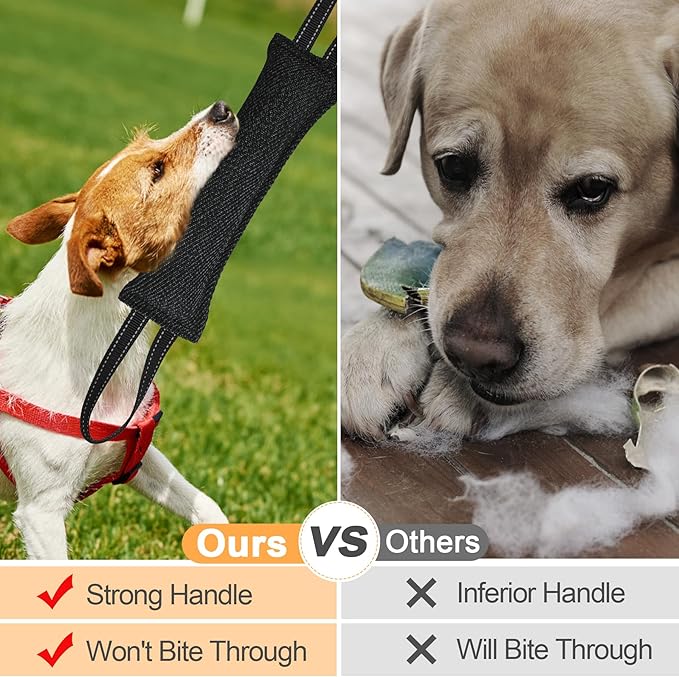Dog Tug Toy Dog Bite Pillow Pull Toy with 2 Strong Handles Perfect for Tug of War, Puppy Interactive Play, Tear Resistant Bite Training Toys for Small Medium Large Dogs (Dark Black-Line)