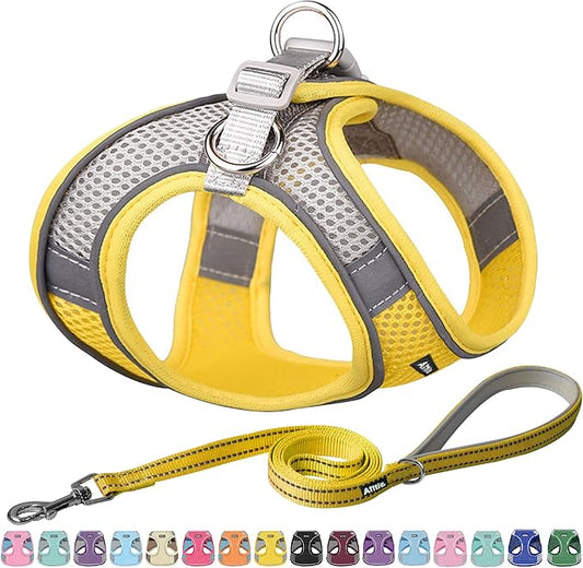AIITLE Easy Walk Dog Harness and Leash Set - Pet Supply No Pull, Step in Adjustable Pet Harnesses with Padded Vest for Summer, No Choke Over, Easy to Put on Medium Dogs Yellow L