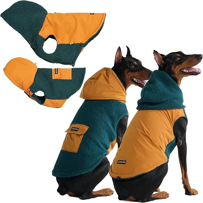 Spark Paws Reversible Dog Sweater, Sherpa Vest with Warm Fleece Lining, Warm Coat for Winter, Suitable for Small Medium, Large, XL XXL Dogs - Orange and Green - 3XL