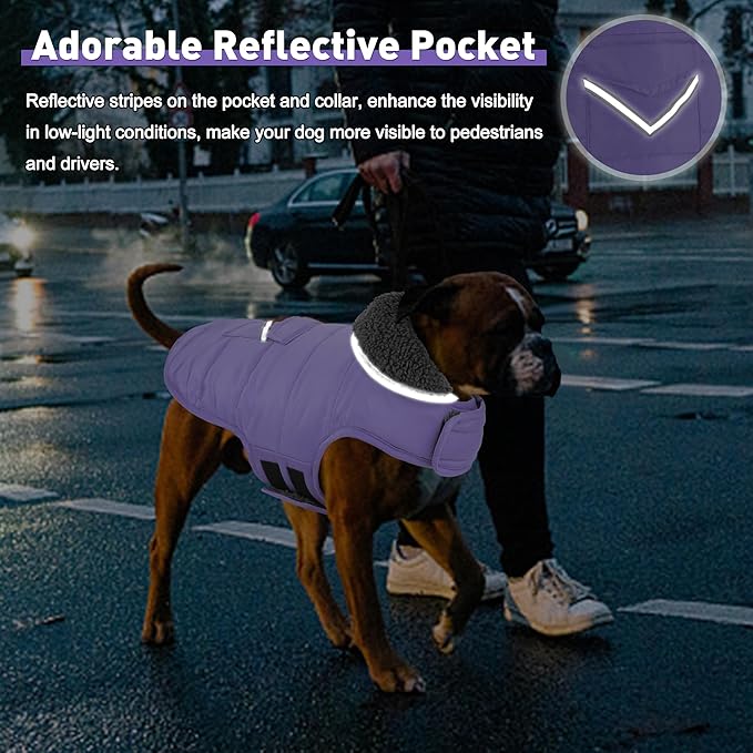Dog Coat, Waterproof Dog Winter Jacket with Pocket, Reflective Adjustable Pet Snow Vest, Warm Cozy Fleece Sweater for Small Medium Extra Large Dogs - Light Purple, 3XL