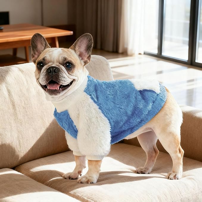 LESYPET Dog Sweater for Small to Medium Dogs, Fleece Lining Puppy Sweatshirt in Winter, Warm Puppy Clothes Pullover Jumper, Blue XX-Large