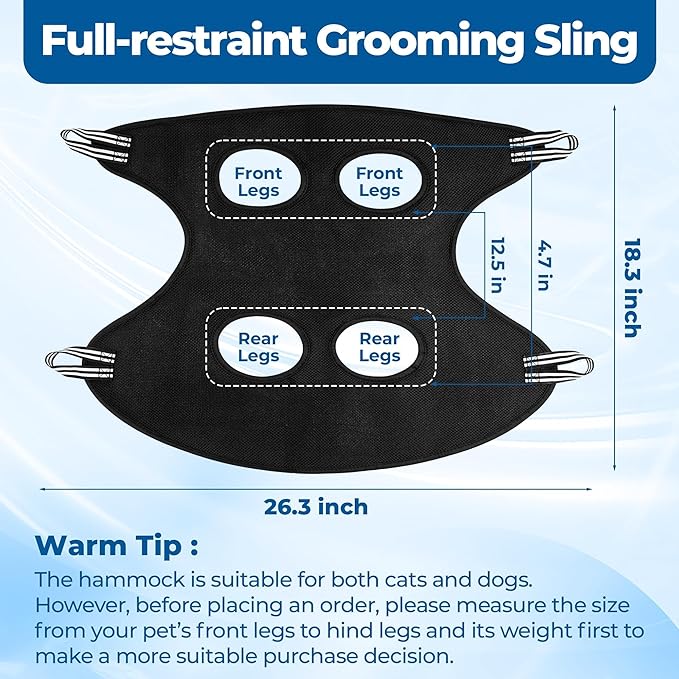 Pet Grooming Hammock for Cats & Dogs, Breathable Mesh Dog Hanging Harness for Nail Trimming, Grooming, Bathing Includes S Hooks, Dog Hammock/Grooming Sling, Pet Grooming Sling Helper(Black,M)