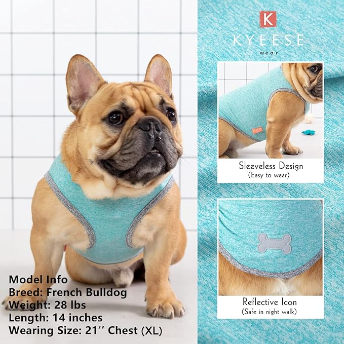 KYEESE 2 Pack Dog Shirts Sun Protection Quick Dry Soft Stretchy Pet T-Shirts with Reflective Label Tank Top Sleeveless Cat Vest Dog Clothes for Small Medium Dogs, Small, Grey+Blue